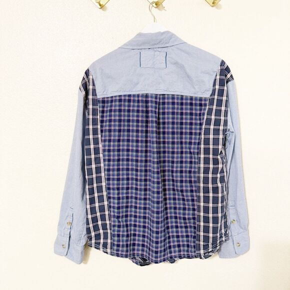 Free People We The Free Argyle Plaid Shirt Oversized Preppy Button size medium - Picture 9 of 9